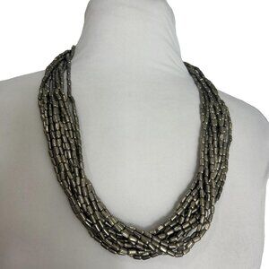 Vintage Gunmetal Silver Tone Multi Strand Bead Necklace Ethnic Statement 25"
